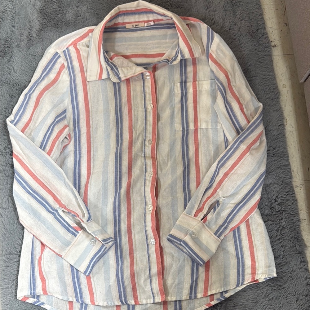 Francesca's Collections Blue and Pink Striped Button Down Shirt
